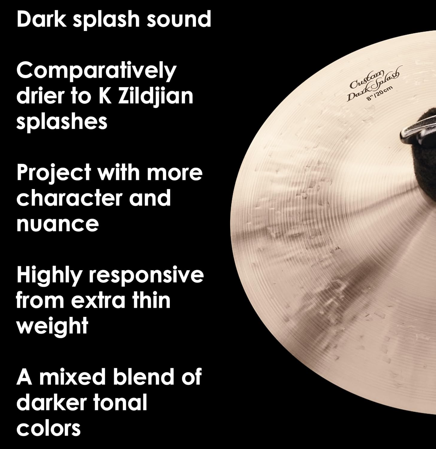 ZILDJIAN 8 K CUSTOM DARK SPLASH CYMBAL K0930 PROFESSIONAL CAST DRUM CYMBAL
