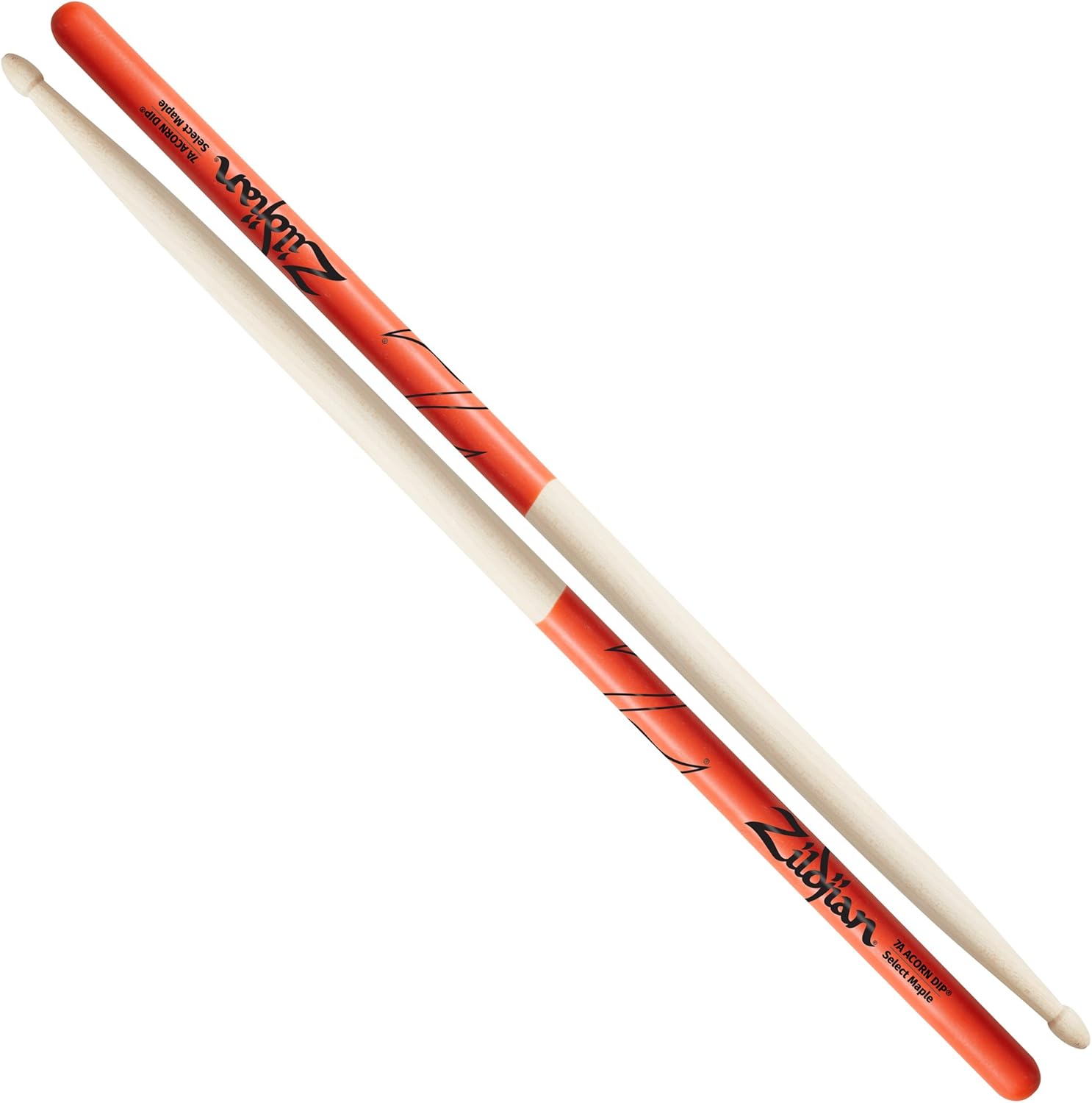 ZILDJIAN 7A ORANGE DIP DRUMSTICKS WITH ACORN TIP LIGHTWEIGHT, DURABLE DRUM STICKS