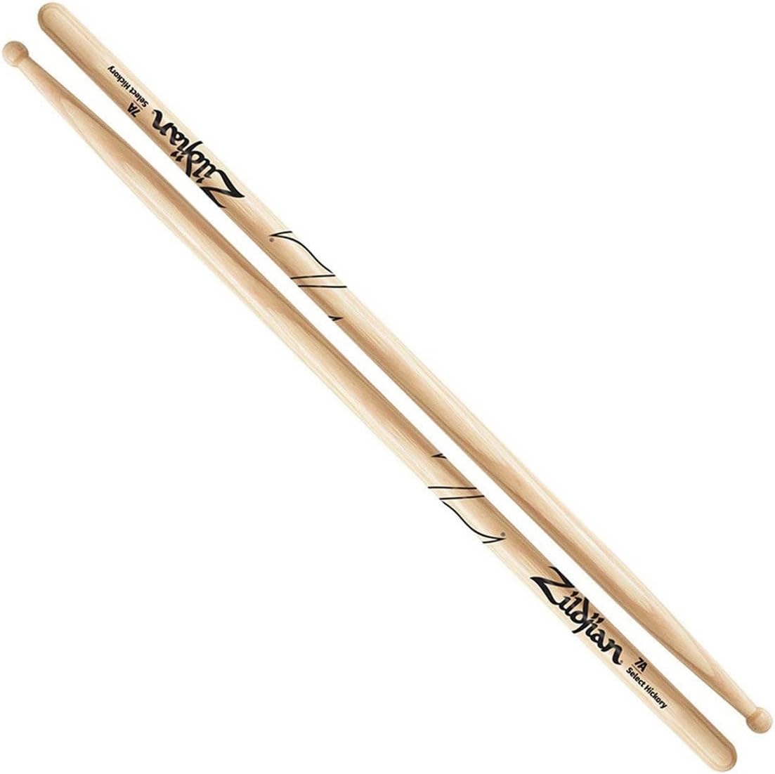 ZILDJIAN 7A DRUMSTICKS LIGHTWEIGHT HICKORY DRUM STICKS FOR JAZZ AND PRACTICE SESSIONS