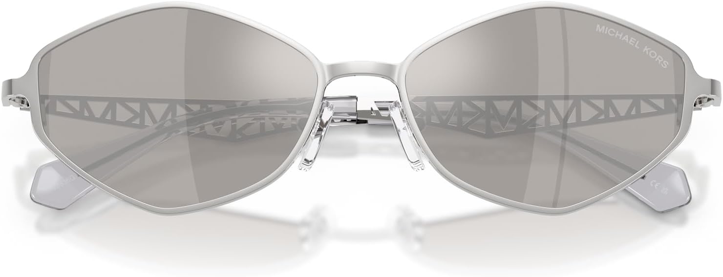 MICHAEL KORS WOMENS MK1181 GOLD COAST HEXAGONAL SILVER MIRRORED SUNGLASSES 56MM