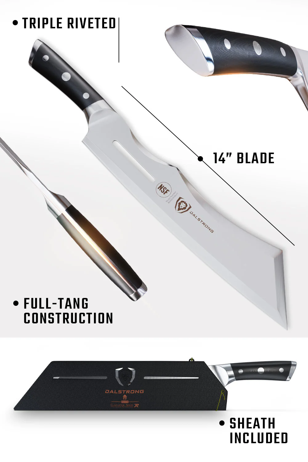 DALSTRONG 14" ANNIHILATOR MEAT CLEAVER WITH STAND + 8" CHEF'S KNIFE THE GLADIATOR BUNDLE