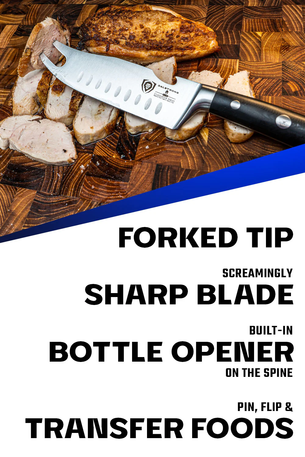 DALSTRONG BBQ & PITMASTER MEAT KNIFE 8" WITH FORKED TIP & BOTTLE OPENER | GLADIATOR SERIES