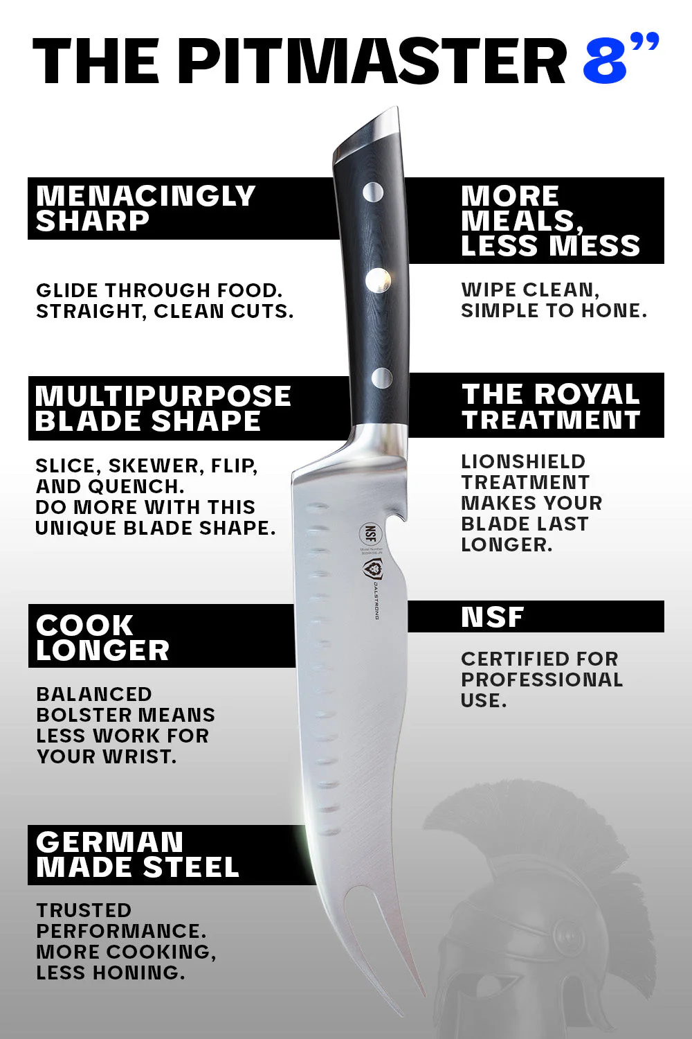 DALSTRONG BBQ & PITMASTER MEAT KNIFE 8" WITH FORKED TIP & BOTTLE OPENER | GLADIATOR SERIES