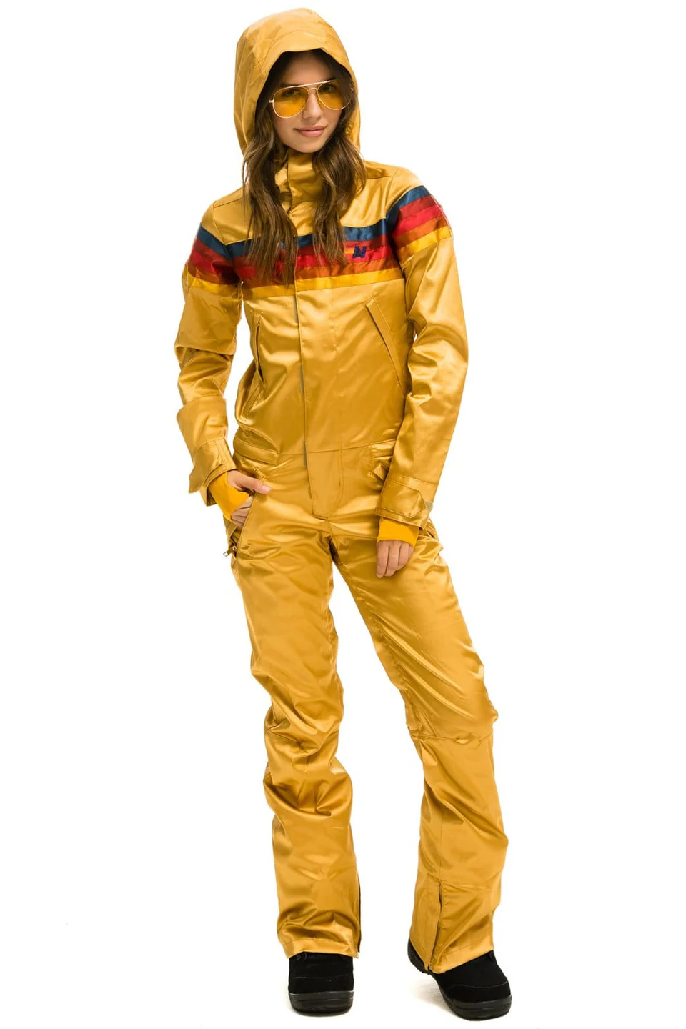 AVIATOR NATION WOMEN'S 5 STRIPE SATIN POWDER SUIT - CHAMPAGNE