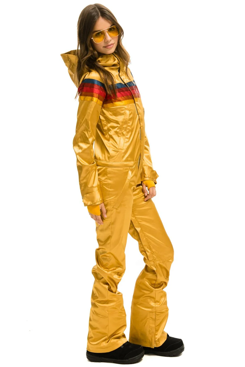 AVIATOR NATION WOMEN'S 5 STRIPE SATIN POWDER SUIT - CHAMPAGNE