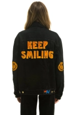 AVIATOR NATION KEEP SMILING OVERSIZED CONCERT DENIM JACKET - VINTAGE BLACK