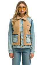 AVIATOR NATION ASPEN SHERPA UNISEX DENIM JACKET - VINTAGE WHEAT
