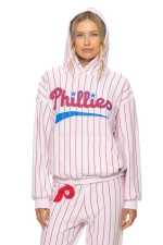 AVIATOR NATION PHILADELPHIA PHILLIES PINSTRIPE 2026 RELAXED PULLOVER HOODIE - WHITE // RED