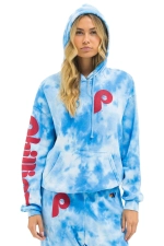 AVIATOR NATION PHILLIES HAND DYED RELAXED PULLOVER HOODIE - TIE DYE BLUE
