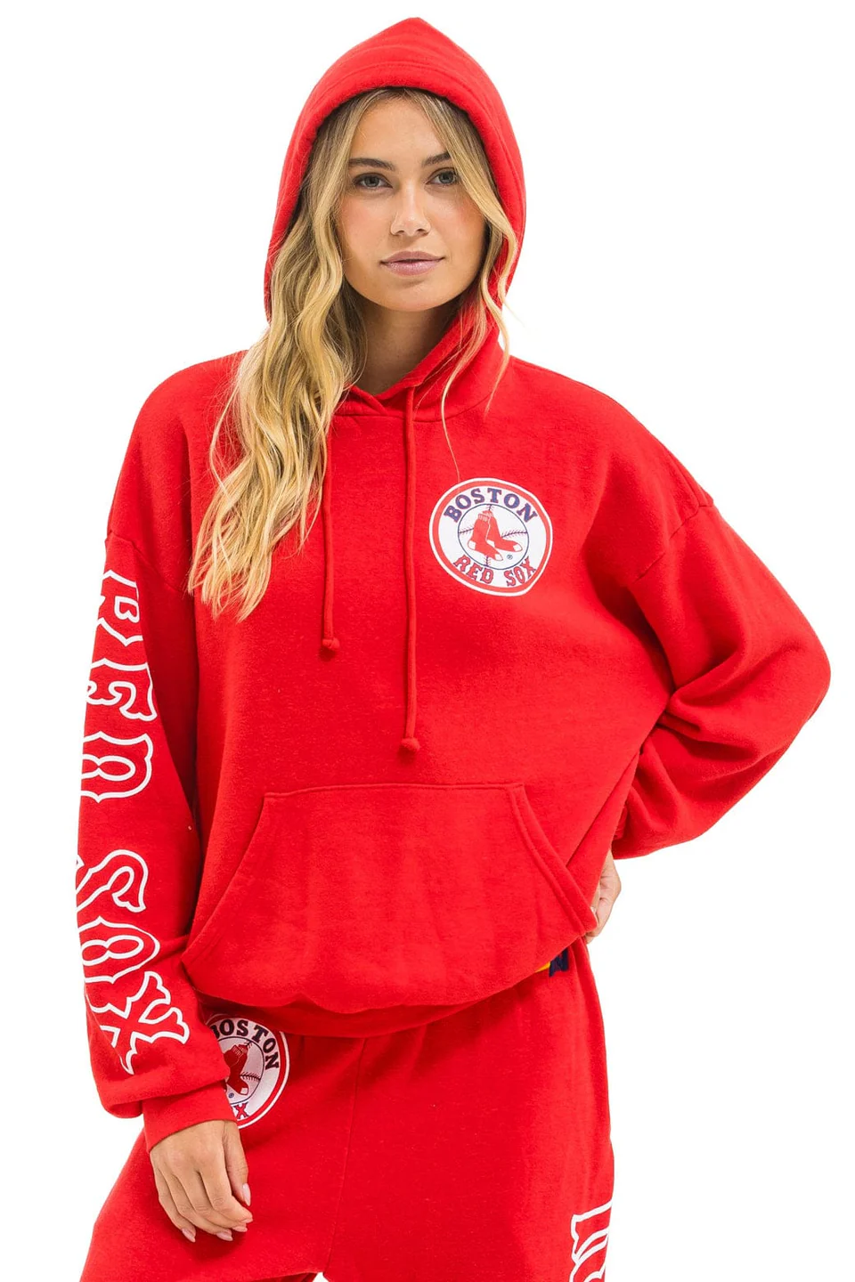 AVIATOR NATION RED SOX RELAXED PULLOVER HOODIE - RED