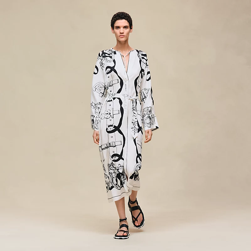 HERMES FERRONNERIE REMIX" CAFTAN BLANC NACRE