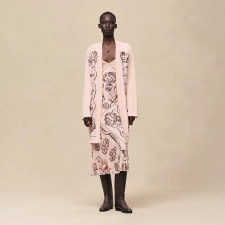 HERMES FERRONNERIE REMIX" LONG-SLEEVE TWILLAINE CARDIGAN ROSE OPALINE
