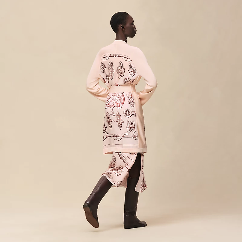 HERMES FERRONNERIE REMIX" LONG-SLEEVE TWILLAINE CARDIGAN ROSE OPALINE