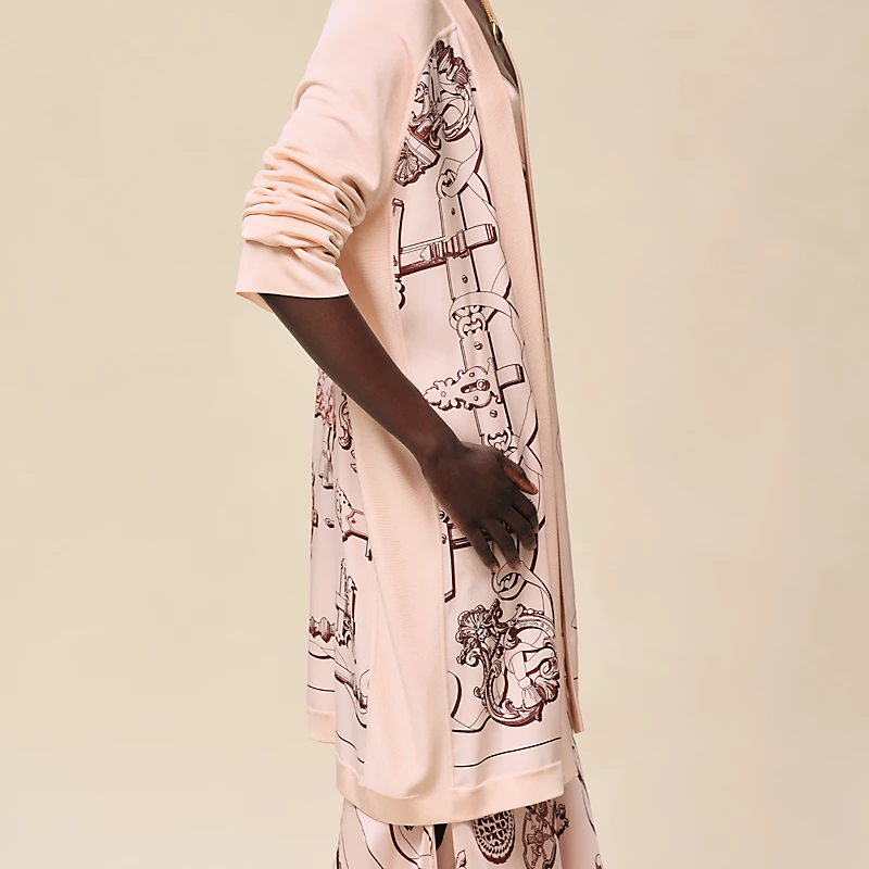 HERMES FERRONNERIE REMIX" LONG-SLEEVE TWILLAINE CARDIGAN ROSE OPALINE
