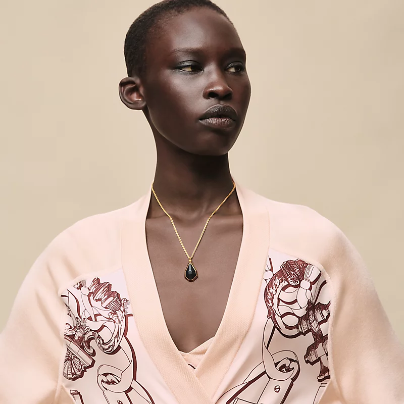 HERMES FERRONNERIE REMIX" LONG-SLEEVE TWILLAINE CARDIGAN ROSE OPALINE
