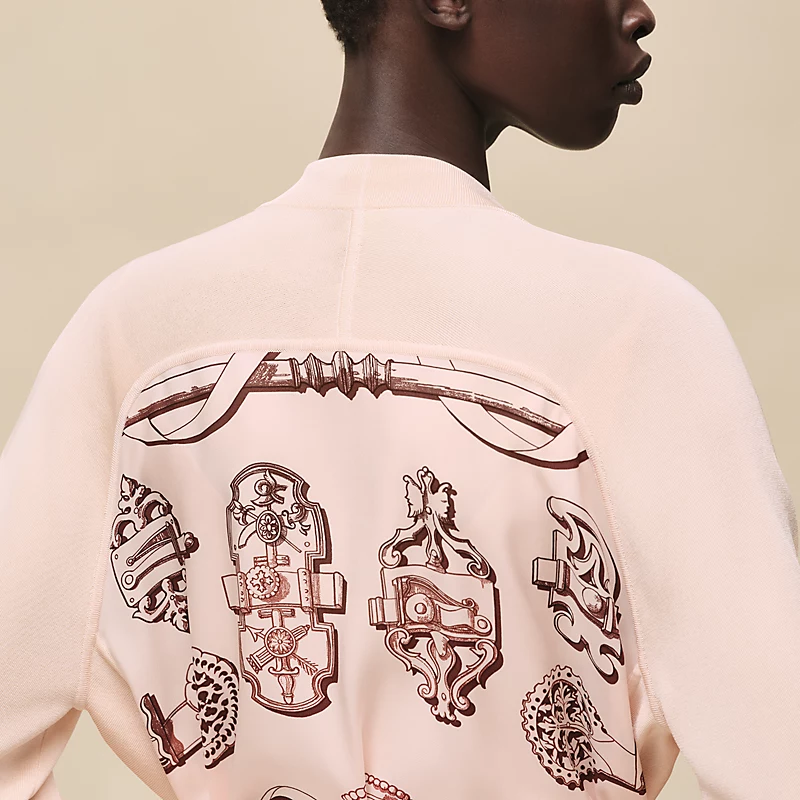 HERMES FERRONNERIE REMIX" LONG-SLEEVE TWILLAINE CARDIGAN ROSE OPALINE