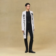 HERMES FERRONNERIE REMIX" LONG-SLEEVE TWILLAINE CARDIGAN BLANC NACRE