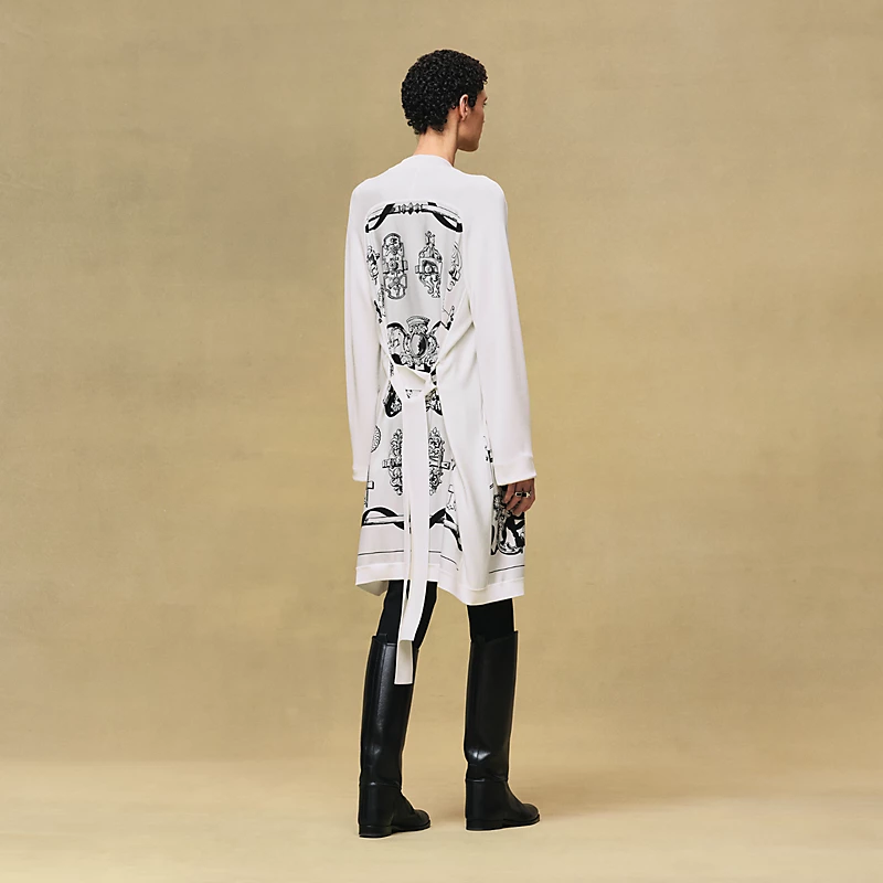 HERMES FERRONNERIE REMIX" LONG-SLEEVE TWILLAINE CARDIGAN BLANC NACRE