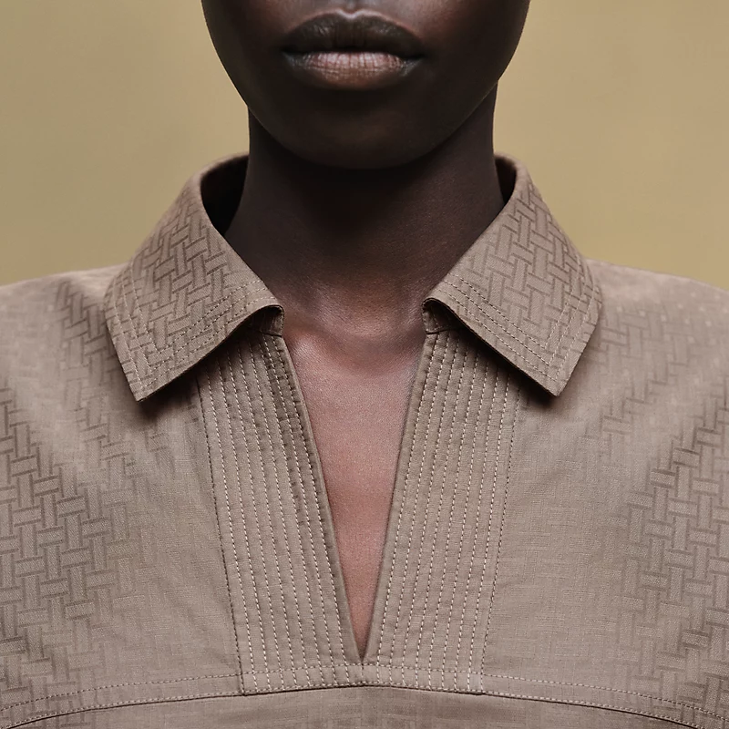 HERMES CROPPED POLO BLOUSE GRIS / éTOUPE