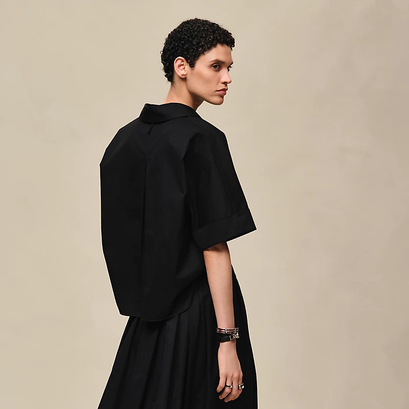 HERMES CROPPED POLO BLOUSE NOIR