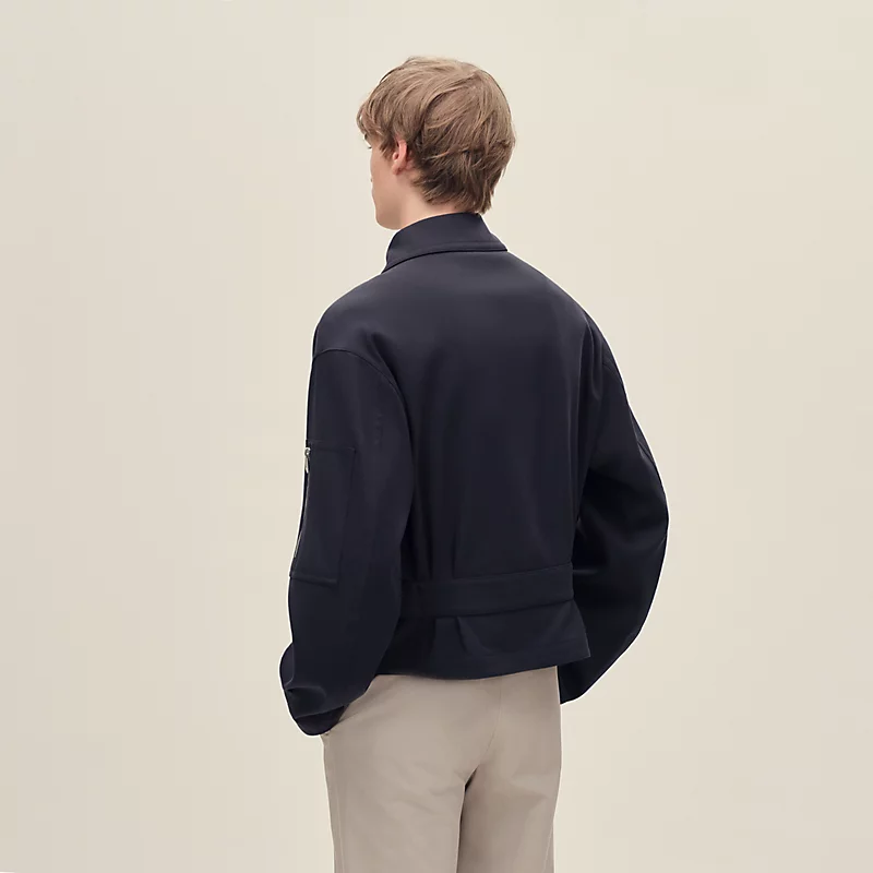 HERMES ZIPPED STRAIGHT CUT JACKET MARINE