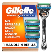 GILLETTE FUSION PROGLIDE MENS SHAVING RAZOR WITH 1 HANDLE AND 4 BLADE REFILLS
