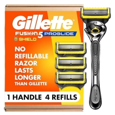 GILLETTE PROGLIDE SHIELD MENS RAZOR 5-BLADE WITH PRECISION TRIMMER, 1 HANDLE 4 REFILLS