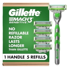 GILLETTE MACH3 SENSITIVE RAZOR FOR MEN WITH 1 HANDLE AND 5 BLADES IDEAL FOR SENSITIVE SKIN