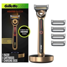 GILLETTE LABS HEATED RAZOR GOLD EDITION WITH 1 HANDLE, 5 BLADES CHARGING DOCK KIT