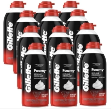 GILLETTE FOAMY REGULAR SHAVING CREAM 12 PACK, 11 OZ EACH SMOOTH SHAVE, LONG-LASTING FOAM