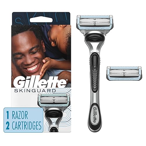 GILLETTE SKINGUARD RAZOR FOR MEN WITH SENSITIVE SKIN, 1 HANDLE 2 BLADES, REDUCES IRRITATION
