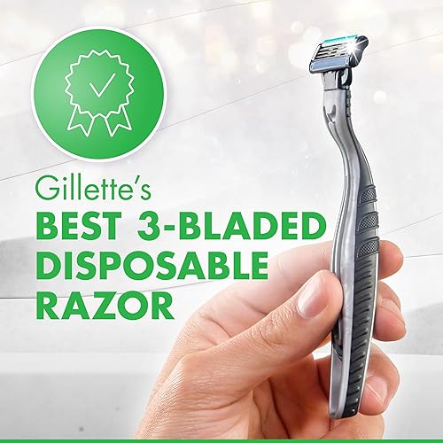 GILLETTE MACH3 SENSITIVE MEN S DISPOSABLE RAZORS, PIVOTING HEAD, CLOSE COMFORTABLE SHAVE, 10 COUNT