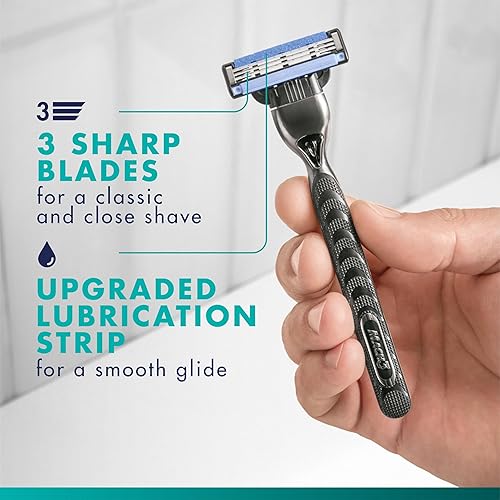 GILLETTE MACH3 MEN S RAZOR WITH 10 BLADE REFILLS, 3-BLADE HANDLE LUBRICATION STRIP