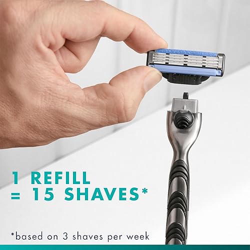 GILLETTE MACH3 MEN S RAZOR WITH 10 BLADE REFILLS, 3-BLADE HANDLE LUBRICATION STRIP