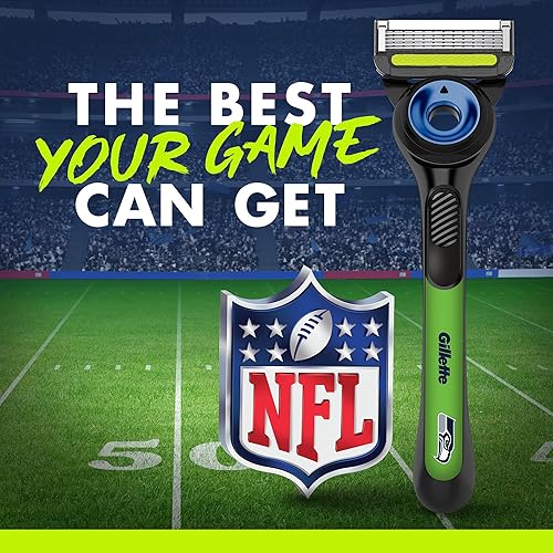 GILLETTE LABS NFL SEAHAWKS SHAVING RAZOR FOR MEN WITH 4 BLADES, HANDLE MAGNETIC STAND