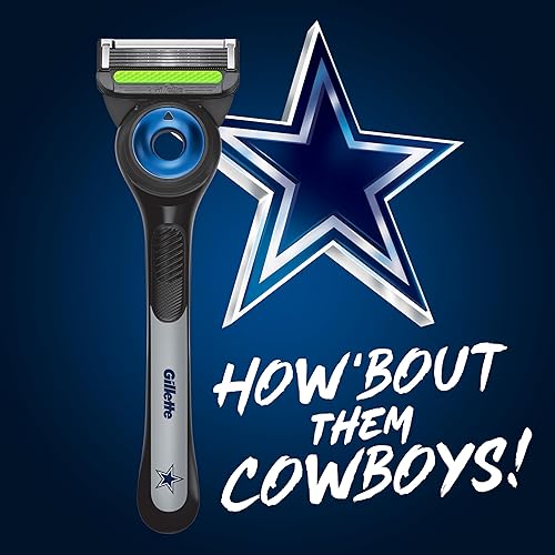 GILLETTE LABS NFL COWBOYS SHAVING RAZOR FOR MEN WITH 4 BLADES, HANDLE MAGNETIC STAND