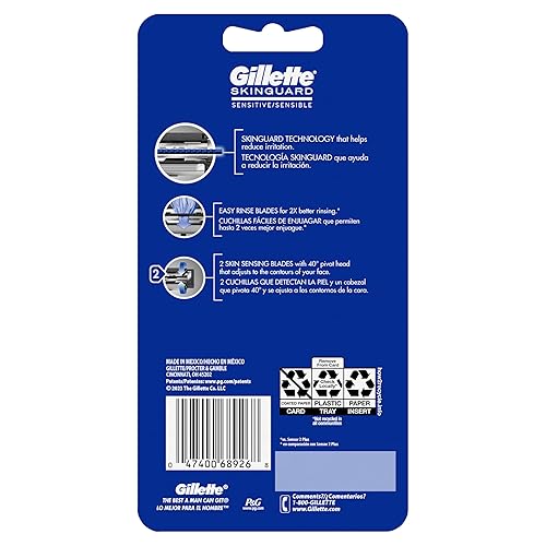 GILLETTE SKINGUARD RAZORS FOR MEN, 4 COUNT SENSITIVE SKIN SHAVING RAZOR PACK