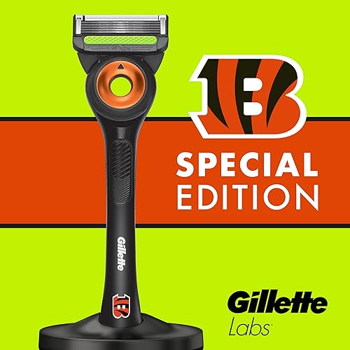 GILLETTE LABS NFL BENGALS SHAVING RAZOR FOR MEN WITH 1 HANDLE, 4 BLADES MAGNETIC STAND