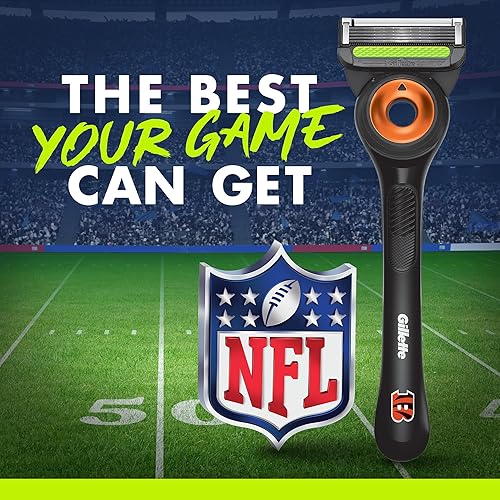 GILLETTE LABS NFL BENGALS SHAVING RAZOR FOR MEN WITH 1 HANDLE, 4 BLADES MAGNETIC STAND