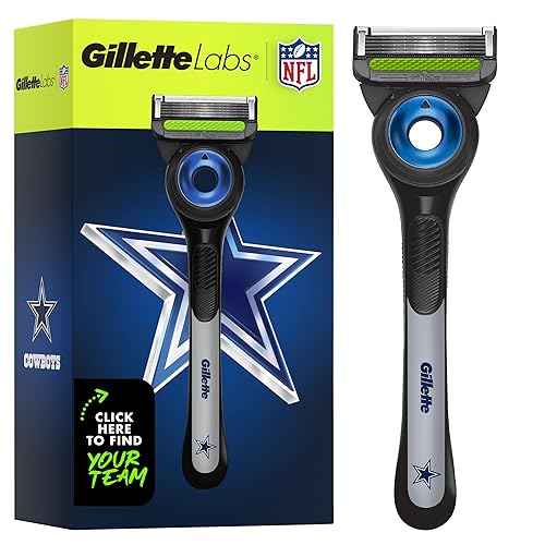 GILLETTE LABS NFL COWBOYS EDITION RAZOR FOR MEN WITH 4 BLADES, MAGNETIC STAND EXFOLIATING BAR