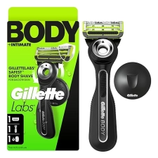 GILLETTELABS MENS BODY INTIMATE RAZOR WITH HANDLE, 1 BLADE REFILL MAGNETIC SHOWER HANGER