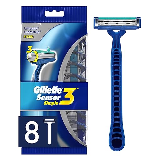 GILLETTE SENSOR3 MENS DISPOSABLE RAZORS, 8 COUNT SMOOTH SHAVE, EASY USE