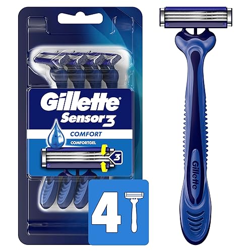 GILLETTE SENSOR3 SMOOTH SHAVE DISPOSABLE RAZOR PACK OF 4 COMFORTABLE CLOSE SHAVING