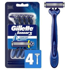 GILLETTE SENSOR3 SMOOTH SHAVE DISPOSABLE RAZOR PACK OF 4 COMFORTABLE CLOSE SHAVING