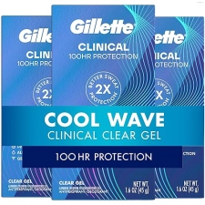 GILLETTE CLINICAL ANTIPERSPIRANT FOR MEN, 100HR SWEAT ODOR PROTECTION, CLEAR GEL, 3-PACK