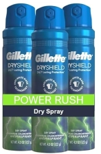 GILLETTE DRY SPRAY ANTIPERSPIRANT FOR MEN 24 7 SWEAT ODOR PROTECTION, POWER RUSH, 3-PACK