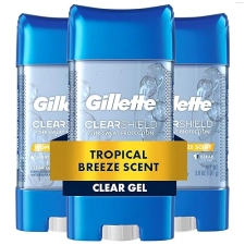 GILLETTE MENS ANTIPERSPIRANT CLEAR GEL, 72HR SWEAT ODOR PROTECTION, TROPICAL BREEZE, 3-PACK