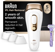 BRAUN SILK EXPERT PRO 5 IPL HAIR REMOVAL FOR WOMEN MEN, PERMANENT AT-HOME LASER, 4 HEADS