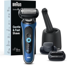 BRAUN SERIES 6 6177CC ELECTRIC SHAVER FOR MEN - WET DRY FOIL SHAVER WITH TURBO MODE, BLUE