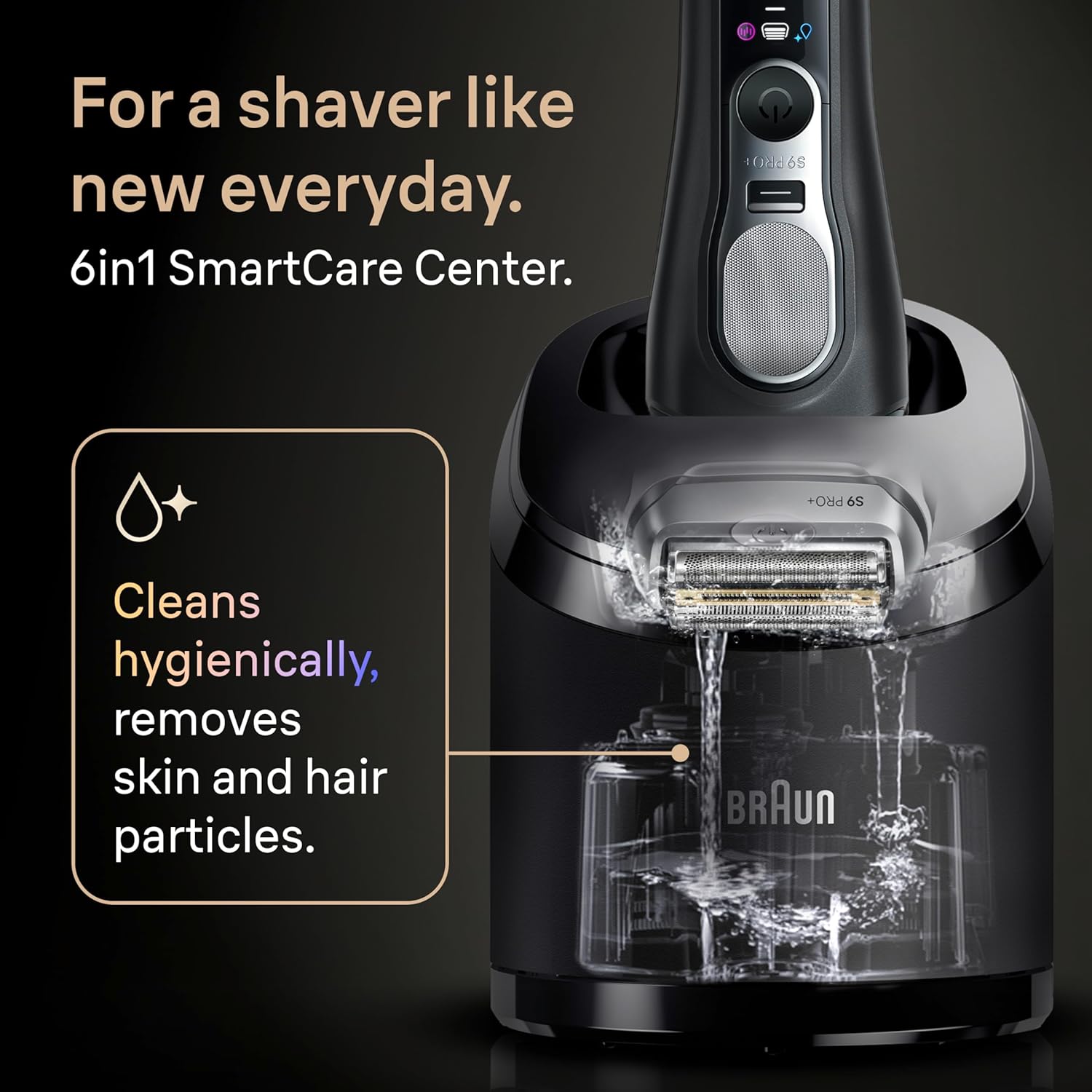 BRAUN SERIES 9 PRO ELECTRIC SHAVER 9660CCPS BLACK WET DRY, PRO SENSOADAPT, 6-IN-1 SMARTCARE